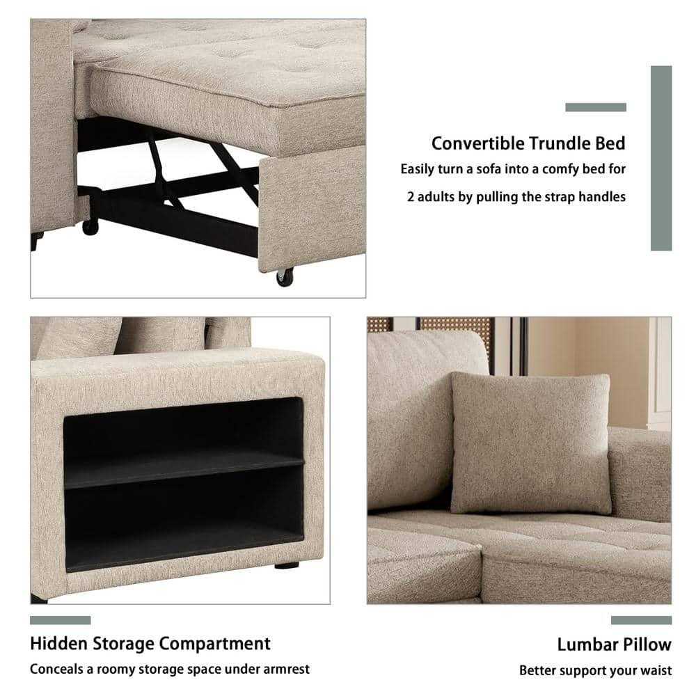 Juana 6 Seater L Shape Sofa Cum Bed with Storage & 2 Puffy – Modern Convertible Sofa for Living Room