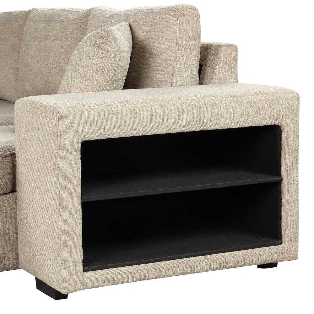 Juana 6 Seater L Shape Sofa Cum Bed with Storage & 2 Puffy – Modern Convertible Sofa for Living Room