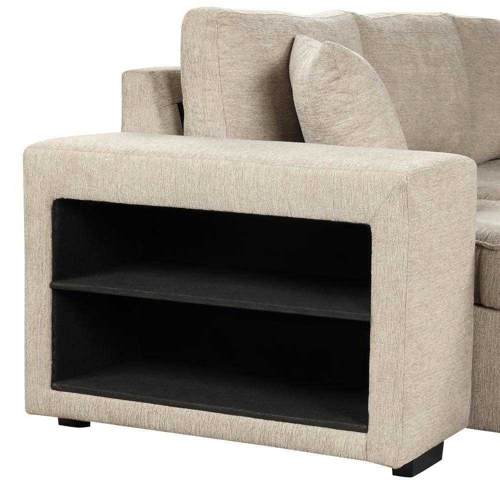 Juana 6 Seater L Shape Sofa Cum Bed with Storage & 2 Puffy – Modern Convertible Sofa for Living Room