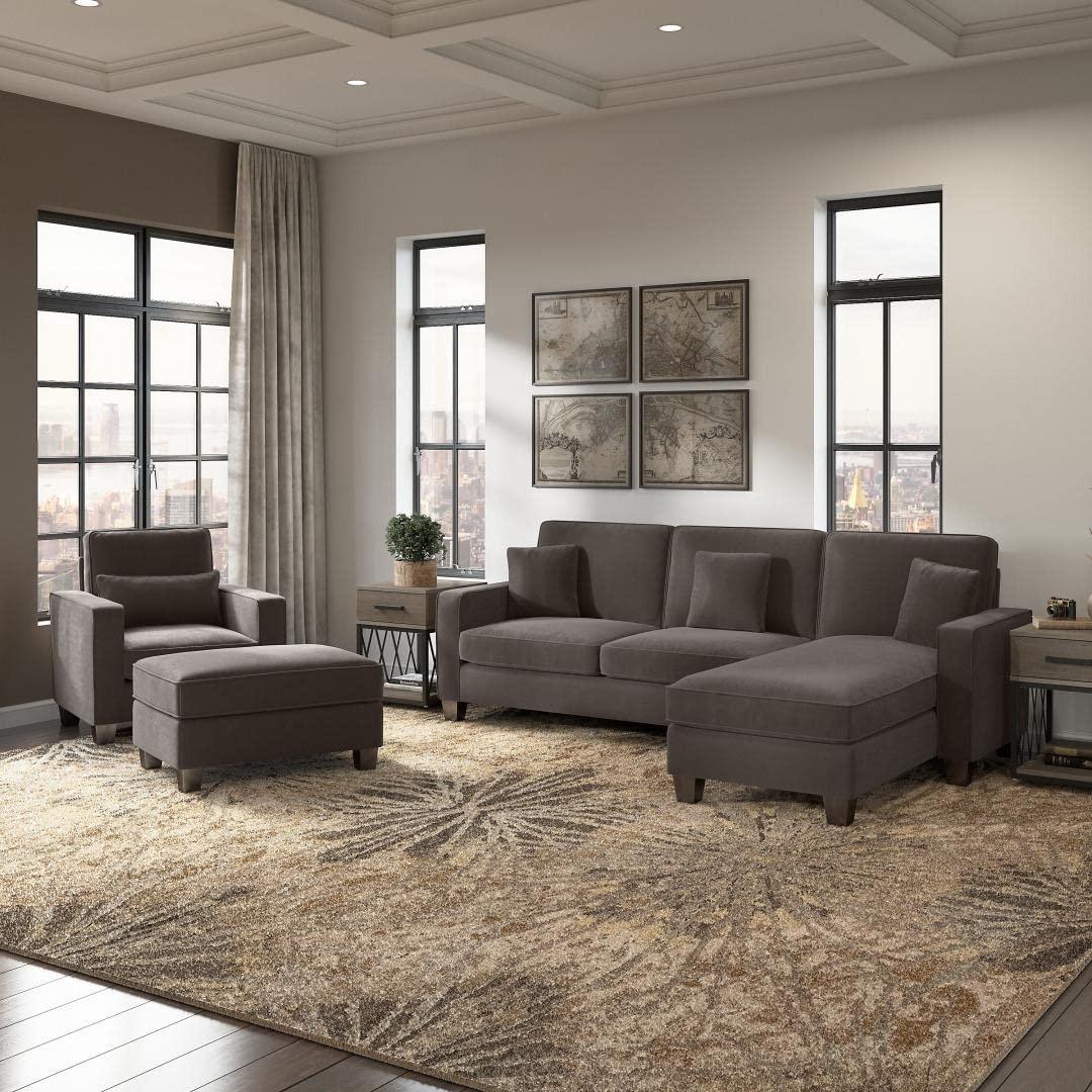 Moscow 5 Seater L Shape Fabric Sofa with Ottoman – Modern Sectional Sofa for Living Room, Bedroom & Office