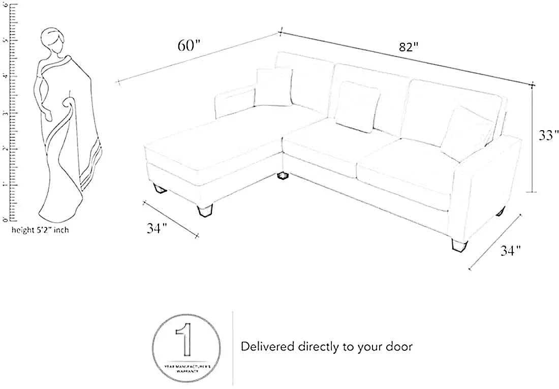 Moscow 5 Seater L Shape Fabric Sofa with Ottoman – Modern Sectional Sofa for Living Room, Bedroom & Office