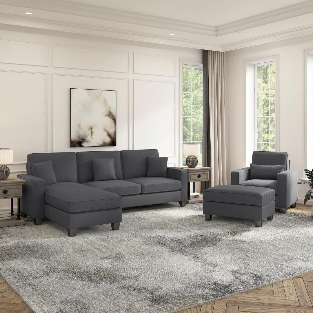 Moscow 5 Seater L Shape Fabric Sofa with Ottoman – Modern Sectional Sofa for Living Room, Bedroom & Office