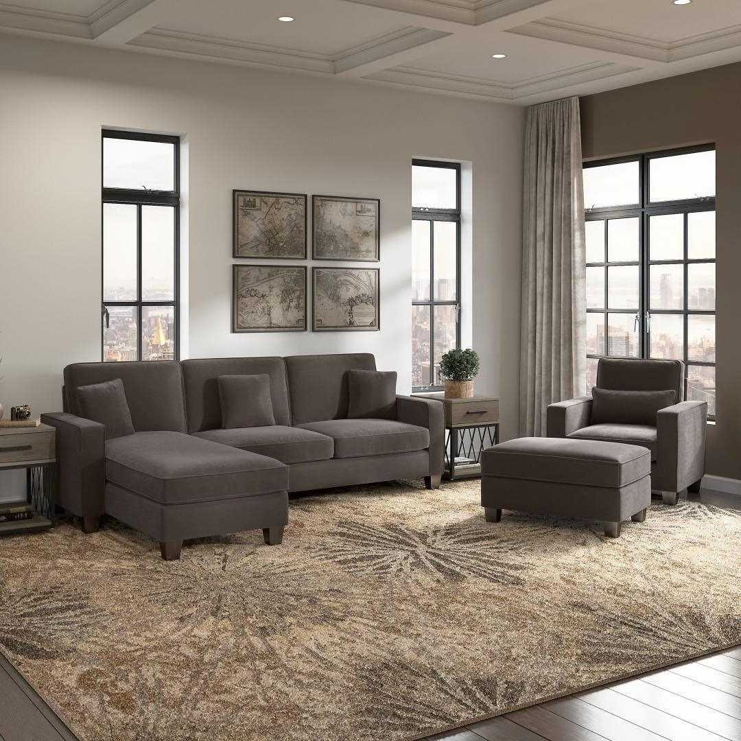 Moscow 5 Seater L Shape Fabric Sofa with Ottoman – Modern Sectional Sofa for Living Room, Bedroom & Office