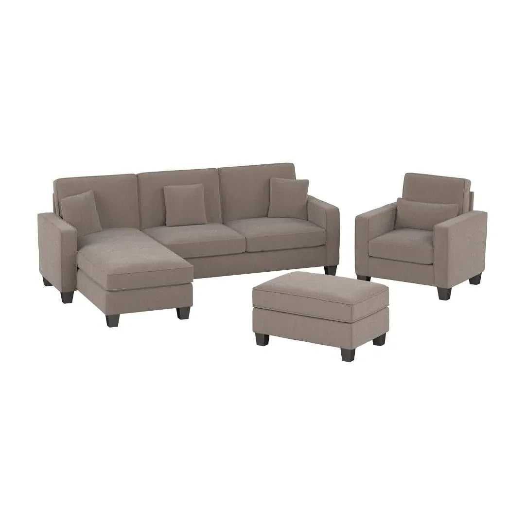 Moscow 5 Seater L Shape Fabric Sofa with Ottoman – Modern Sectional Sofa for Living Room, Bedroom & Office