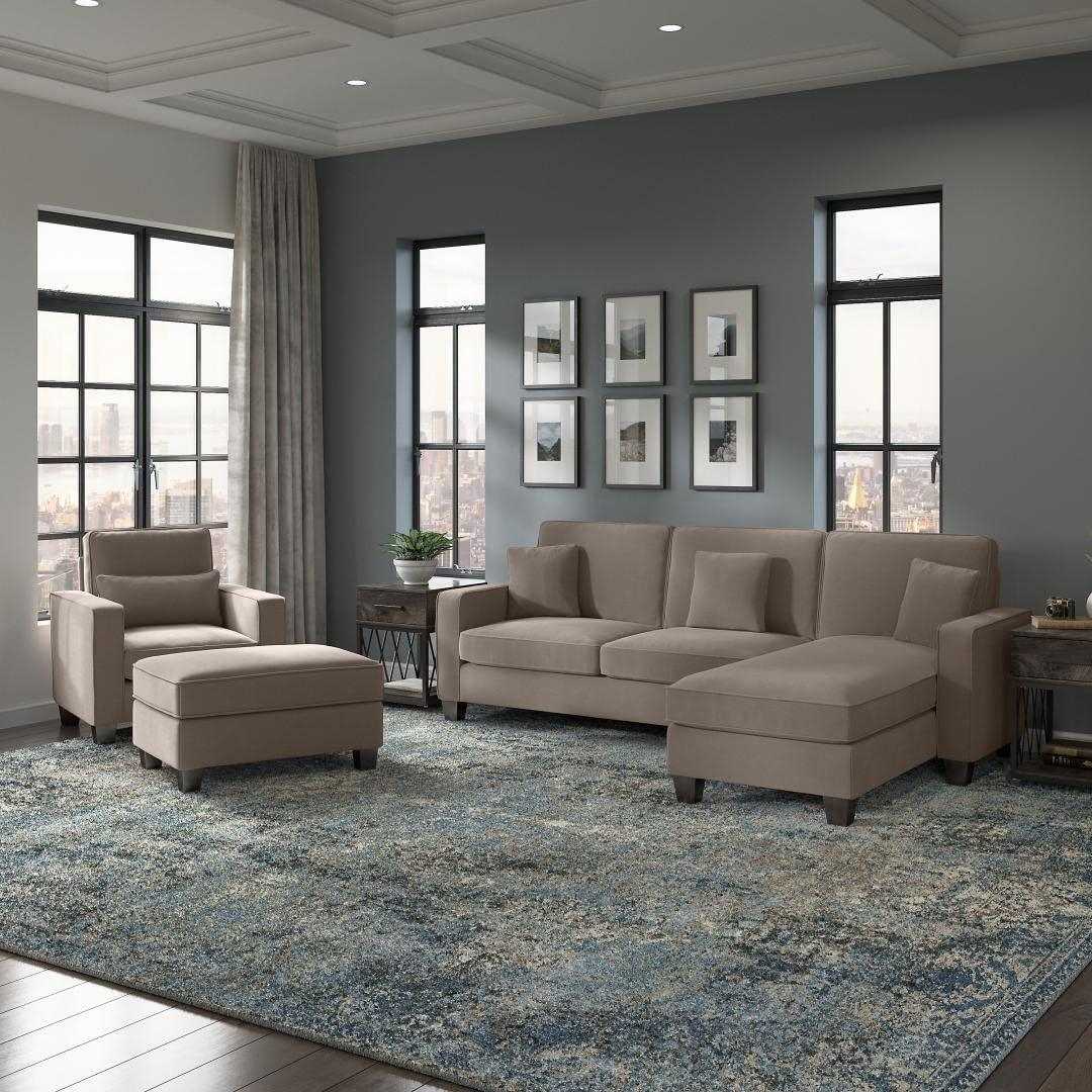 Moscow 5 Seater L Shape Fabric Sofa with Ottoman – Modern Sectional Sofa for Living Room, Bedroom & Office