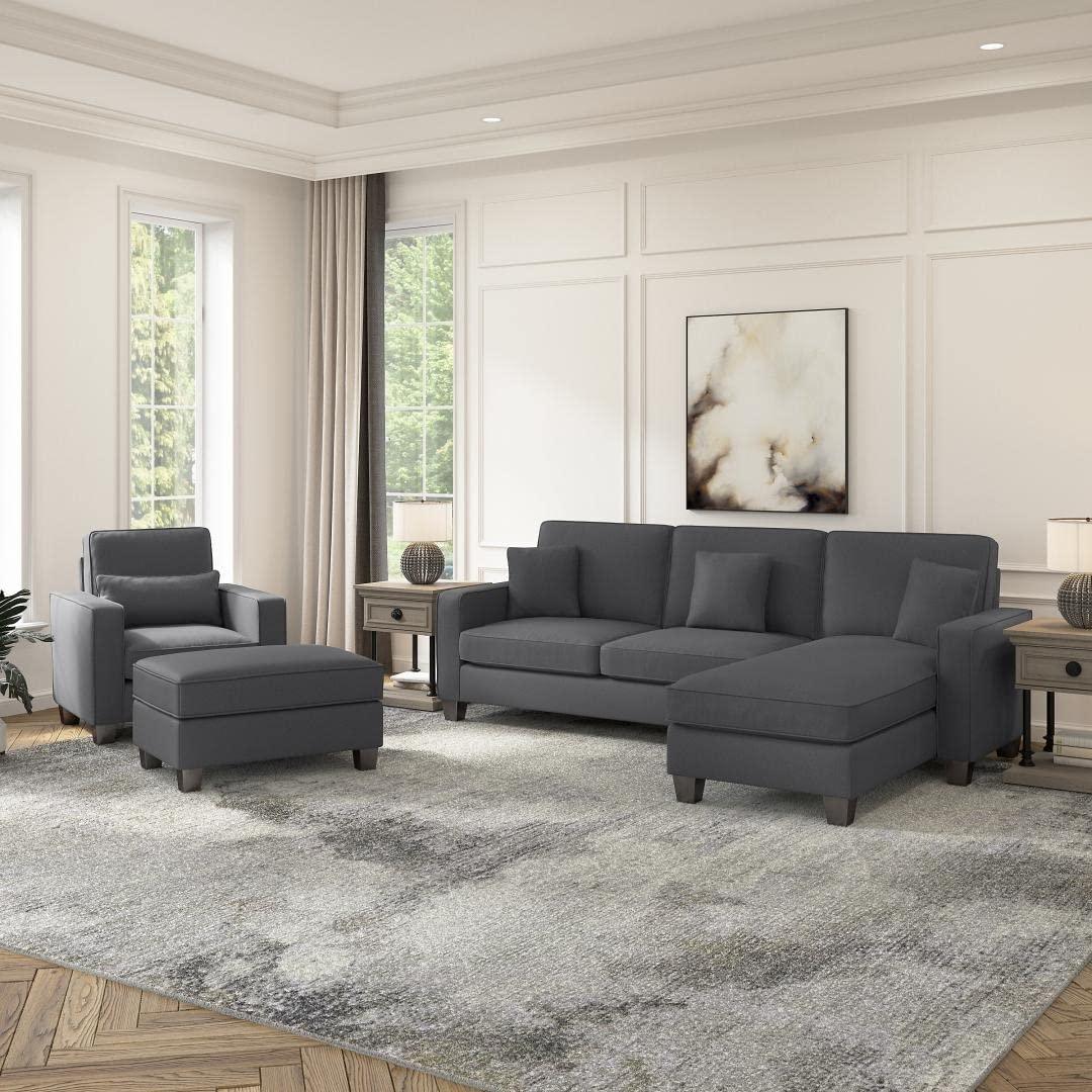 Moscow 5 Seater L Shape Fabric Sofa with Ottoman – Modern Sectional Sofa for Living Room, Bedroom & Office