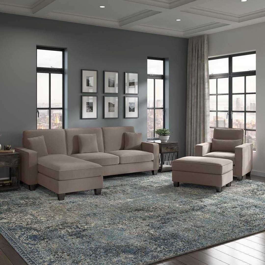 Moscow 5 Seater L Shape Fabric Sofa with Ottoman – Modern Sectional Sofa for Living Room, Bedroom & Office