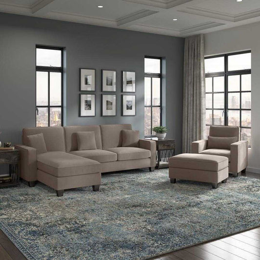 Moscow 5 Seater L Shape Fabric Sofa with Ottoman – Modern Sectional Sofa for Living Room, Bedroom & Office