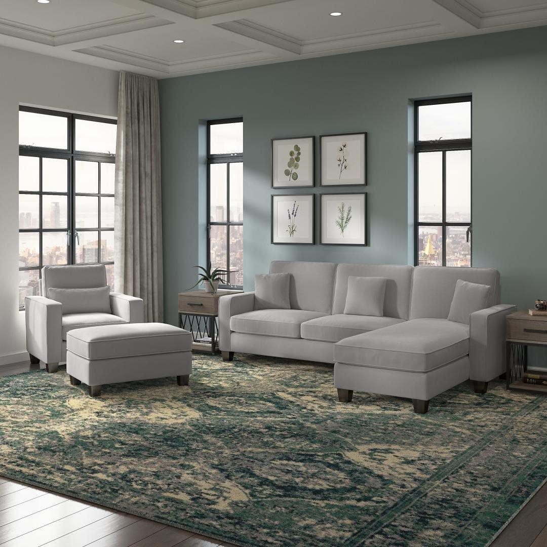 Moscow 5 Seater L Shape Fabric Sofa with Ottoman – Modern Sectional Sofa for Living Room, Bedroom & Office