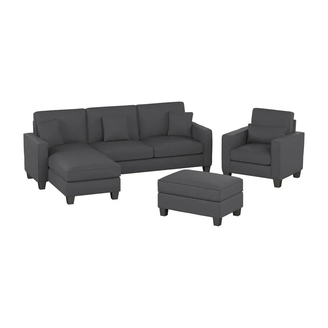 Moscow 5 Seater L Shape Fabric Sofa with Ottoman – Modern Sectional Sofa for Living Room, Bedroom & Office