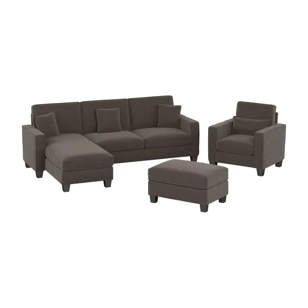 Moscow 5 Seater L Shape Fabric Sofa with Ottoman – Modern Sectional Sofa for Living Room, Bedroom & Office