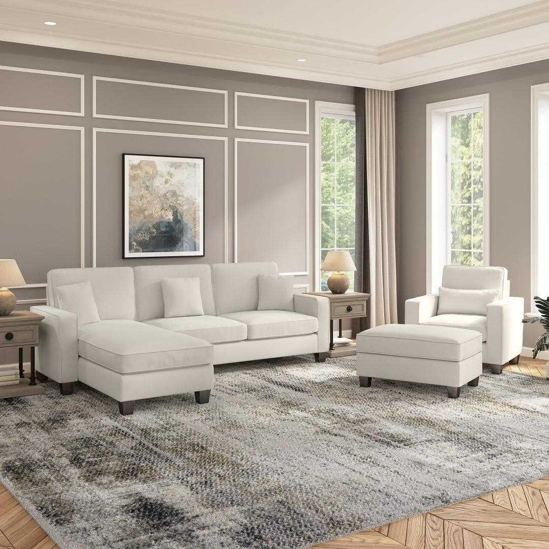 Moscow 5 Seater L Shape Fabric Sofa with Ottoman – Modern Sectional Sofa for Living Room, Bedroom & Office