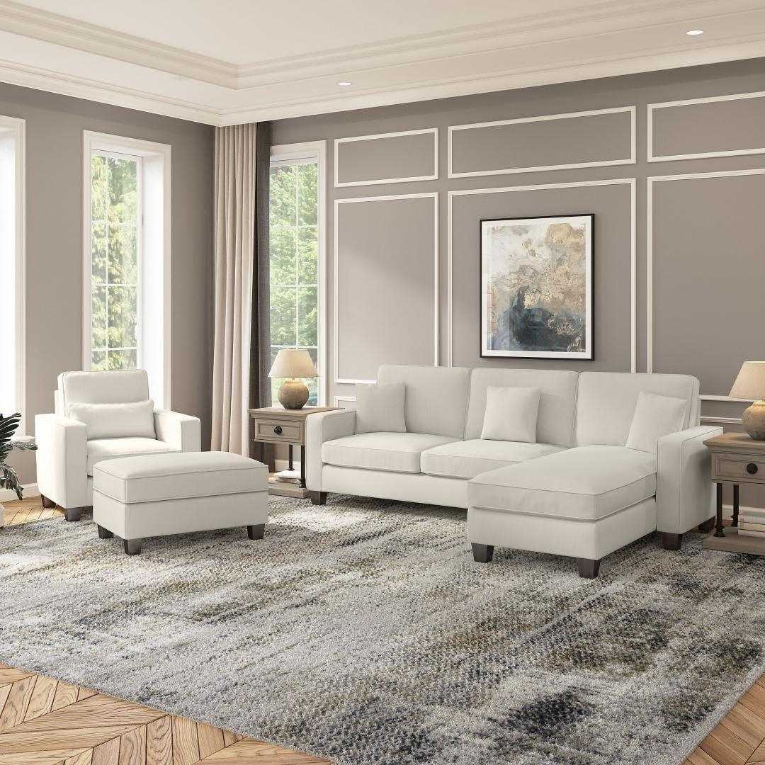 Moscow 5 Seater L Shape Fabric Sofa with Ottoman – Modern Sectional Sofa for Living Room, Bedroom & Office