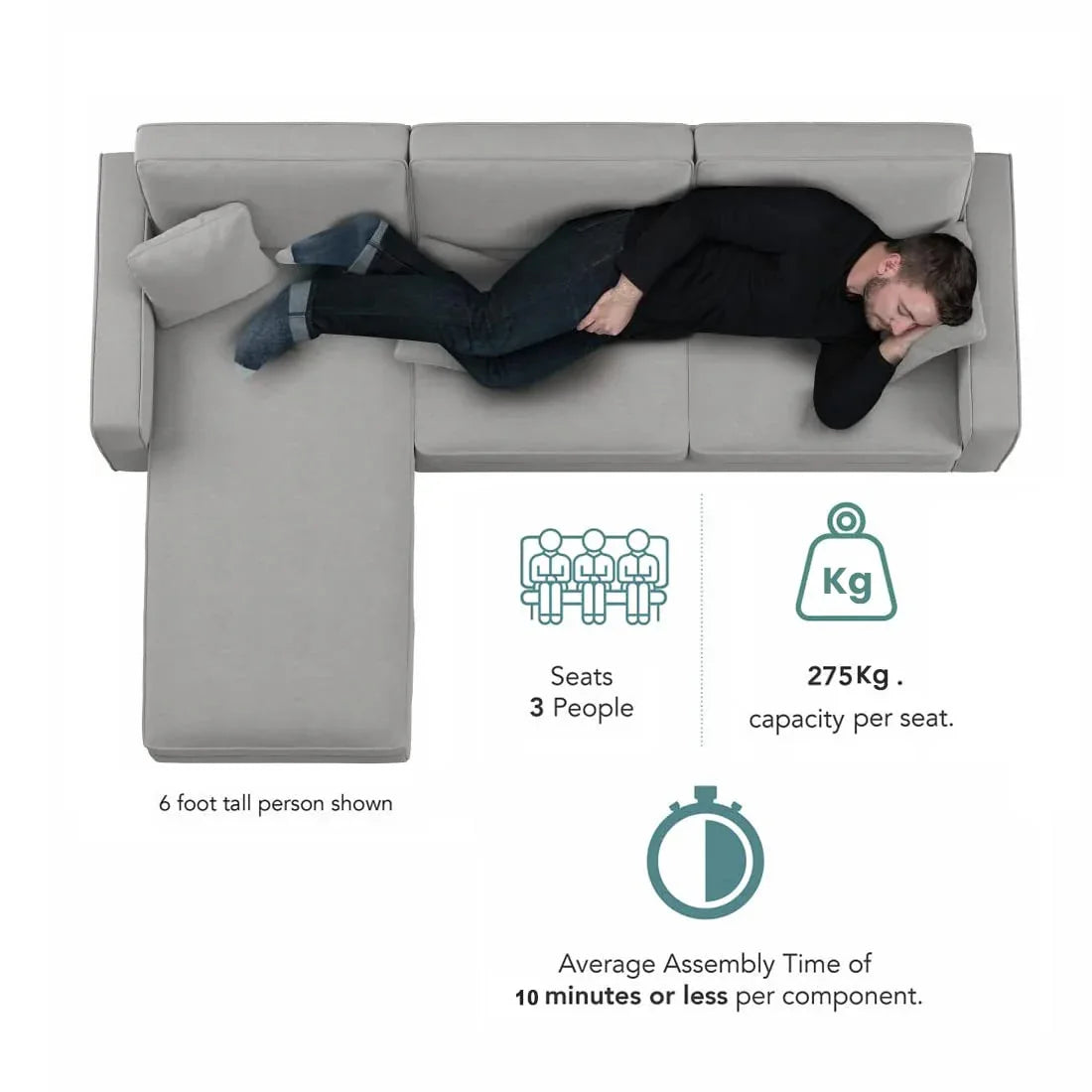 Moscow 4 Seater Mini L Shape Fabric Sofa For Living Room