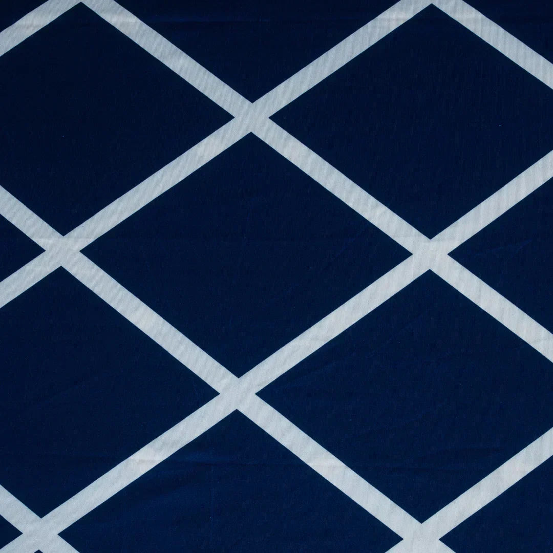 Navy Blue Checks Design Elastic Table Chairs Cover