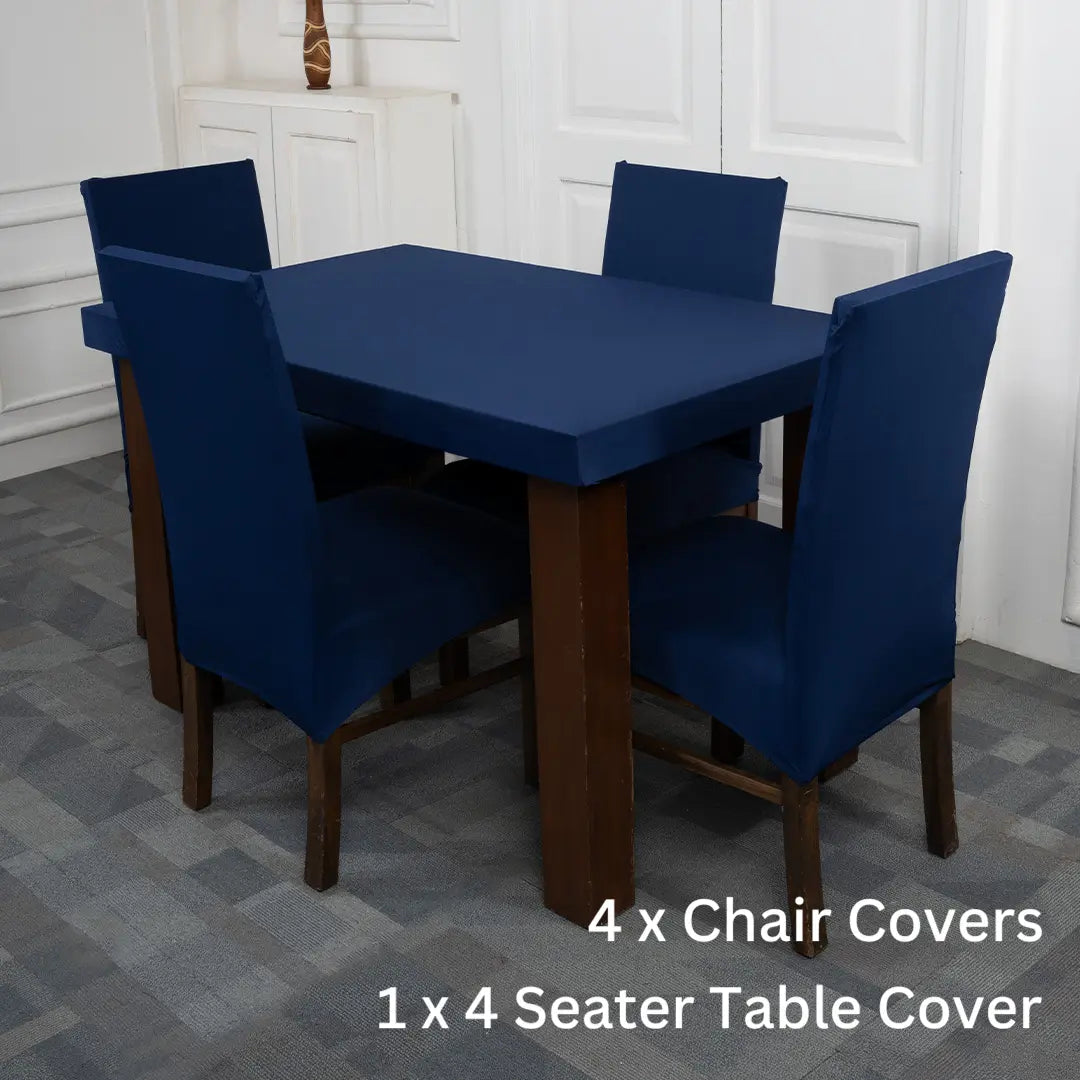 Navy Blue Solid Elastic Chair & Table Cover