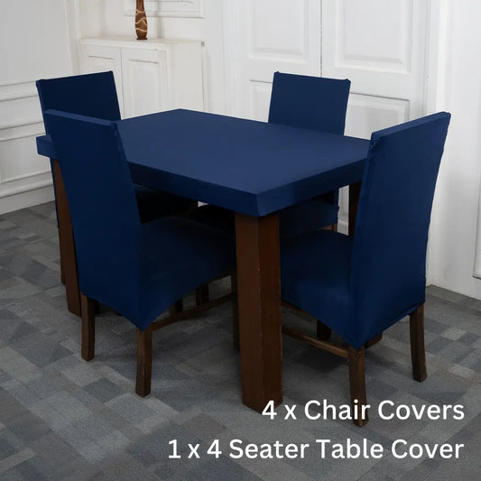 Navy Blue Solid Elastic Chair & Table Cover