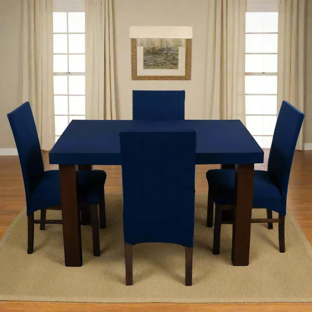 Navy Blue Solid Elastic Chair & Table Cover
