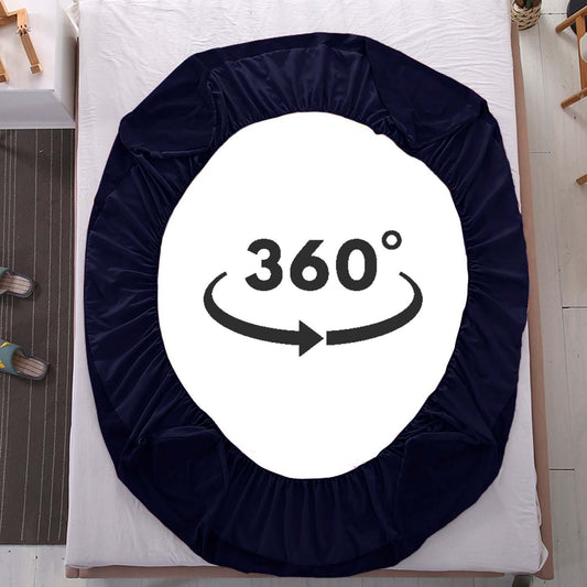 Waterproof Mattress Protector with 360 Degree Elastic Strap, Luxury Terry (Navy Blue, Available in 16 Sizes)
