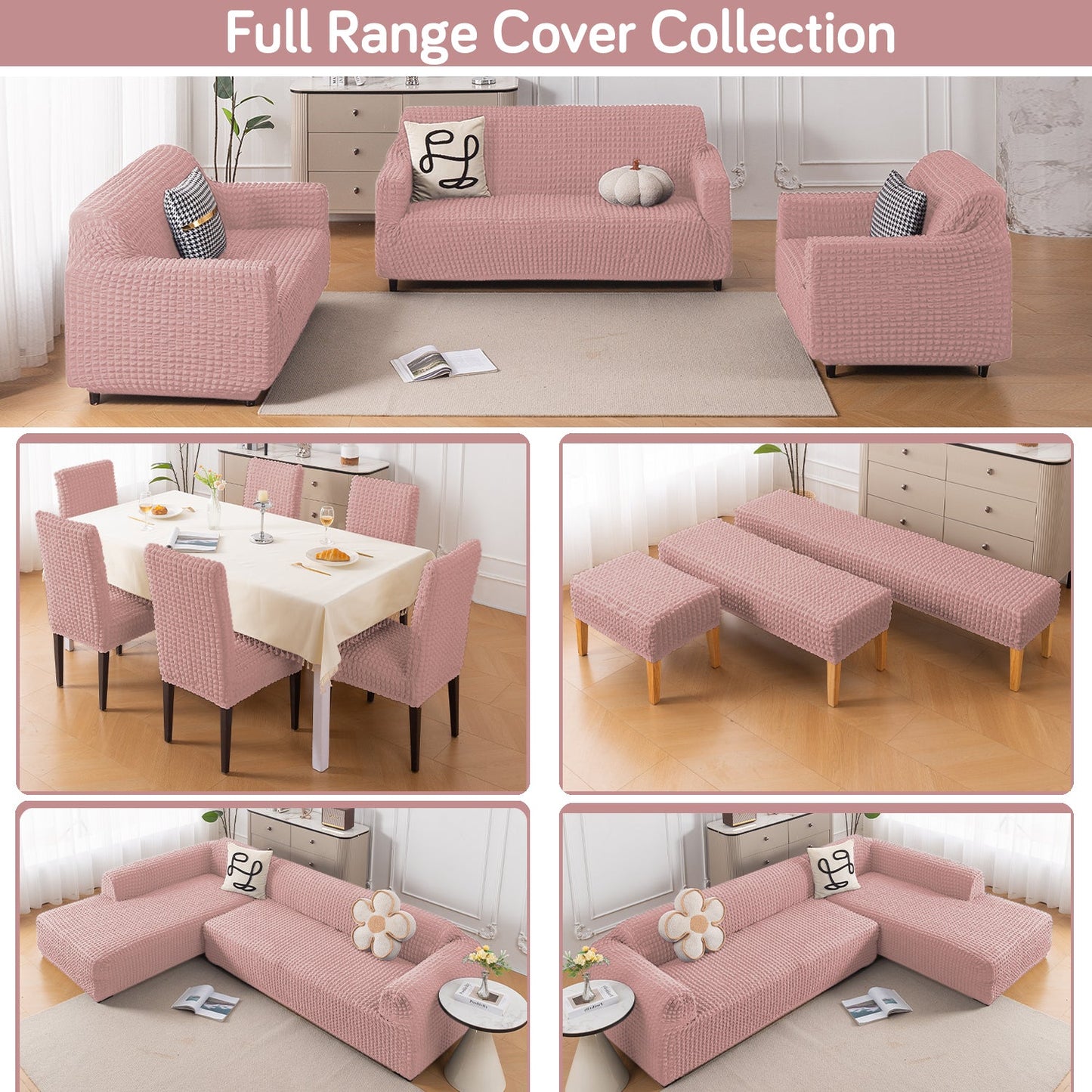 Aria Nova Elastic 280 GSM Stretchable Bubble Sofa Cover, Tea Rose Pink