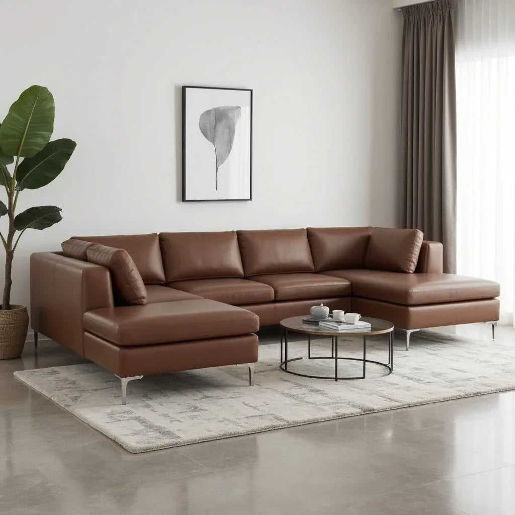Richard L Shape 8 Seater Leatherette Sofa Set For Living Room