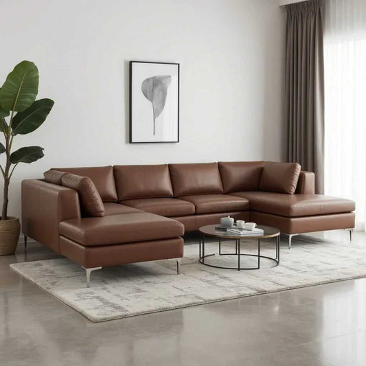 Richard L Shape 8 Seater Leatherette Sofa Set For Living Room