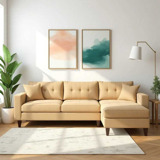 Skylark 4 Seater L Shape Sofa For Living Room - Beige