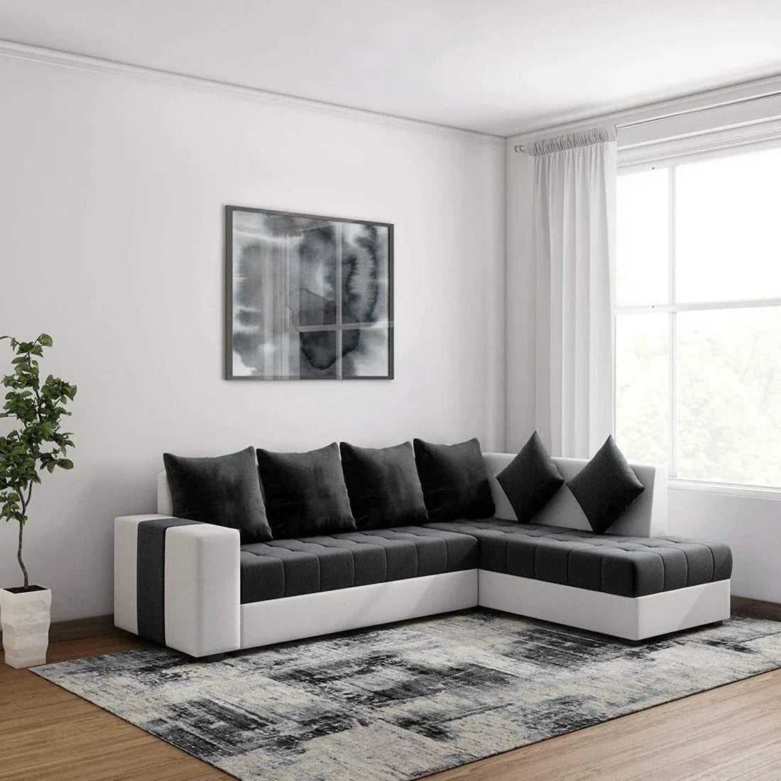 Steffan 6 Seater L Shape Corner Fabric Sofa for Living Room