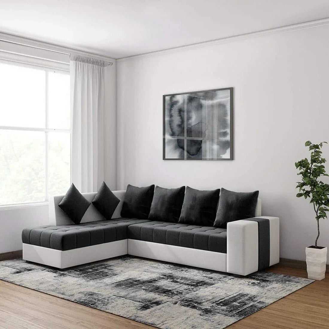 Steffan 6 Seater L Shape Corner Fabric Sofa for Living Room