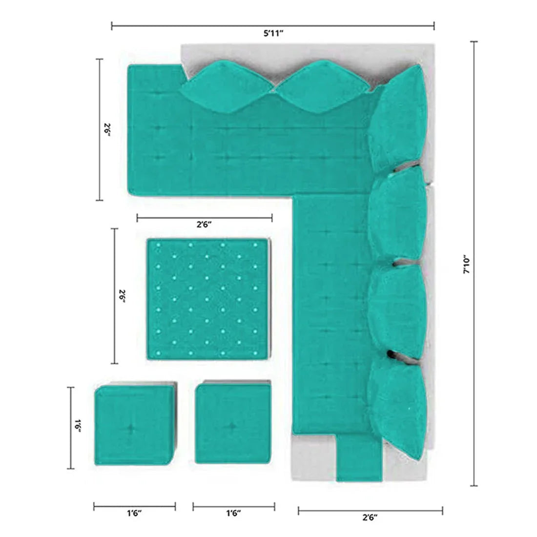 Steffan 8 Seater L Shape Fabric Sofa Set with Centre Table and 2 Puffy | Premium 8 Seater Sofa Set
