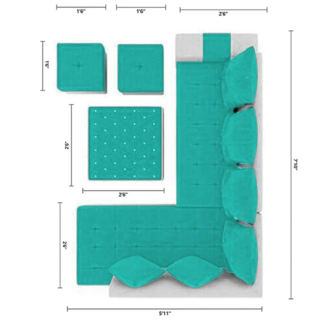Steffan 8 Seater L Shape Fabric Sofa Set with Centre Table and 2 Puffy | Premium 8 Seater Sofa Set