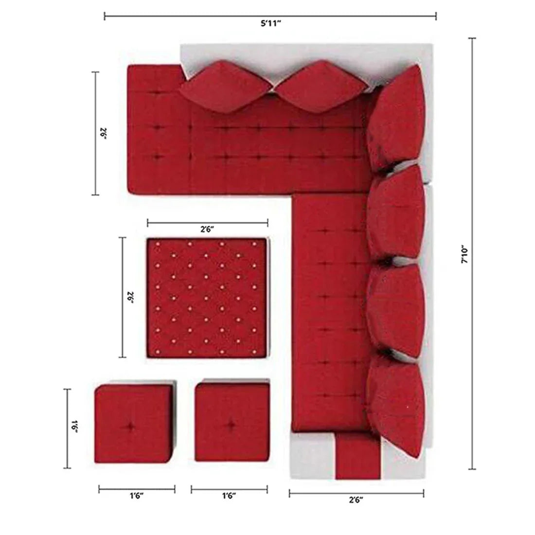Steffan 8 Seater L Shape Fabric Sofa Set with Centre Table and 2 Puffy | Premium 8 Seater Sofa Set