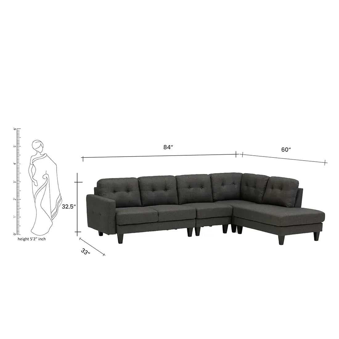 Alfredo 5 Seater Fabric L Shape Sofa