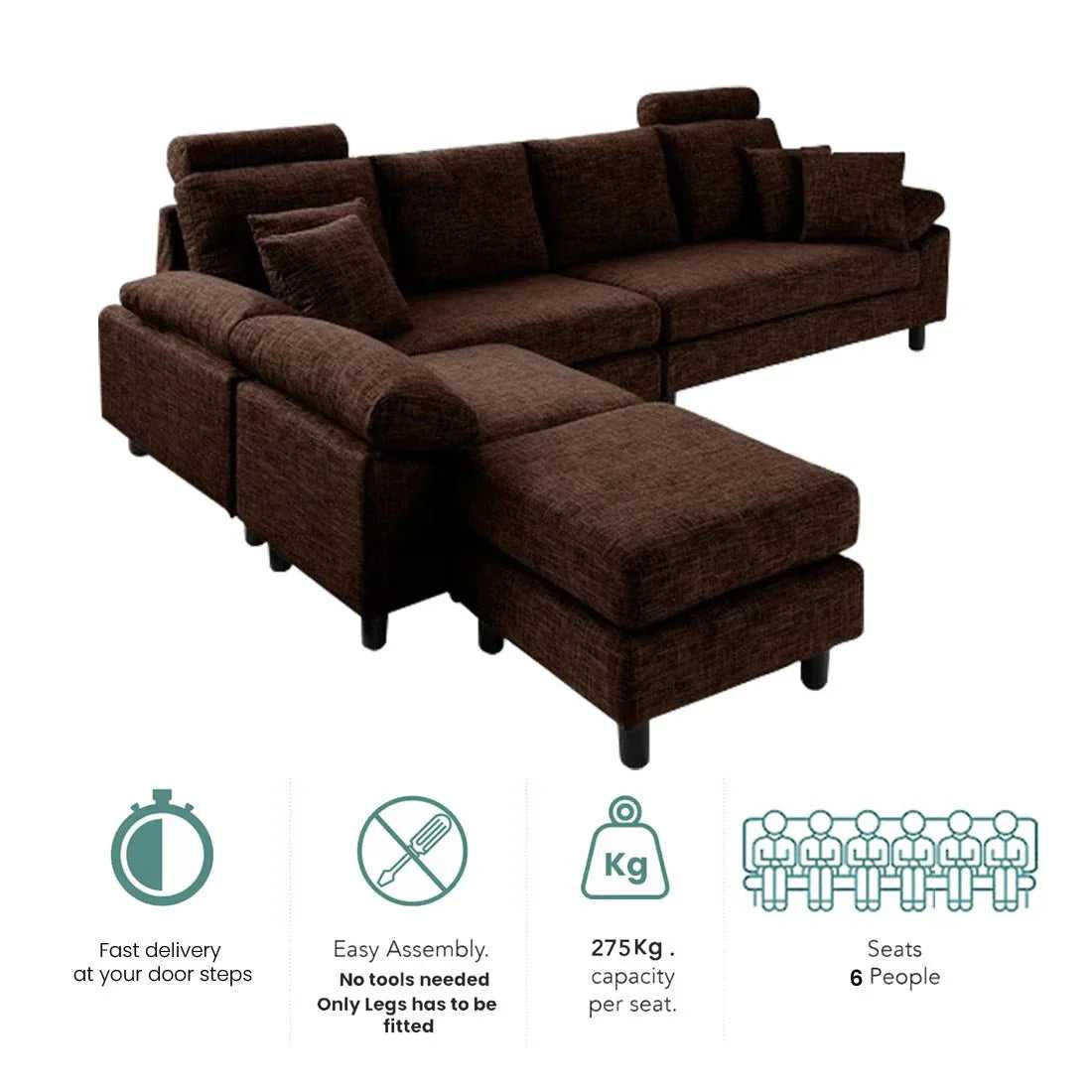 Ferguson 6 Seater Interchangeable L Shape Sofa