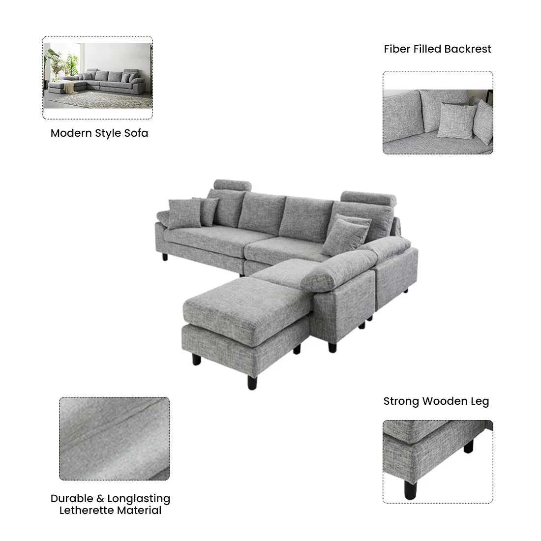 Ferguson 6 Seater Interchangeable L Shape Sofa