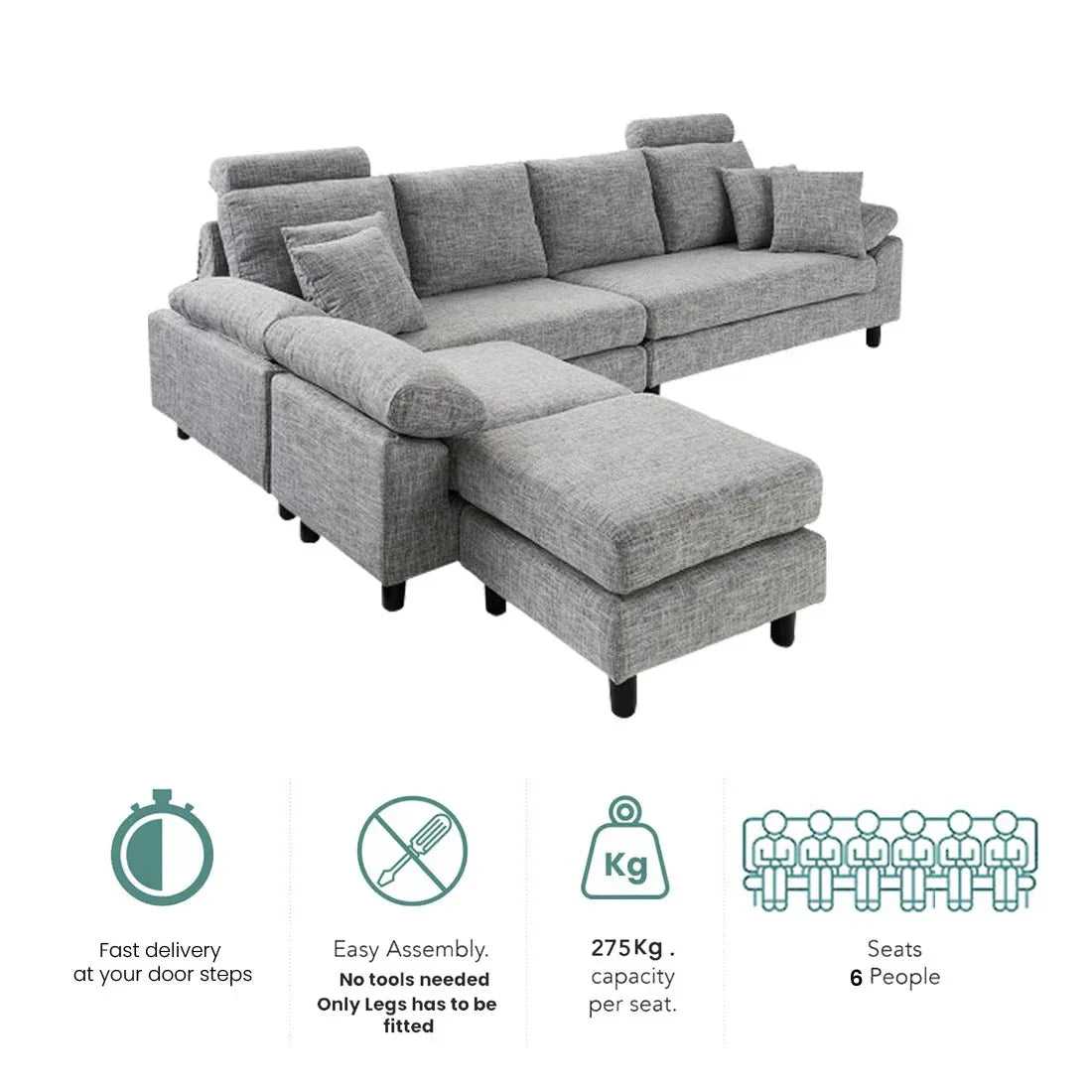 Ferguson 6 Seater Interchangeable L Shape Sofa