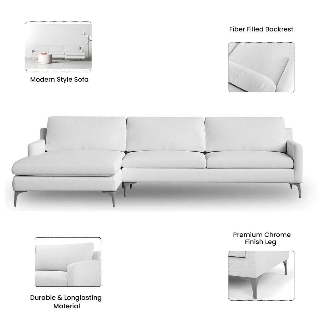 Franco 4 Seater Fabric L Shape Sofa