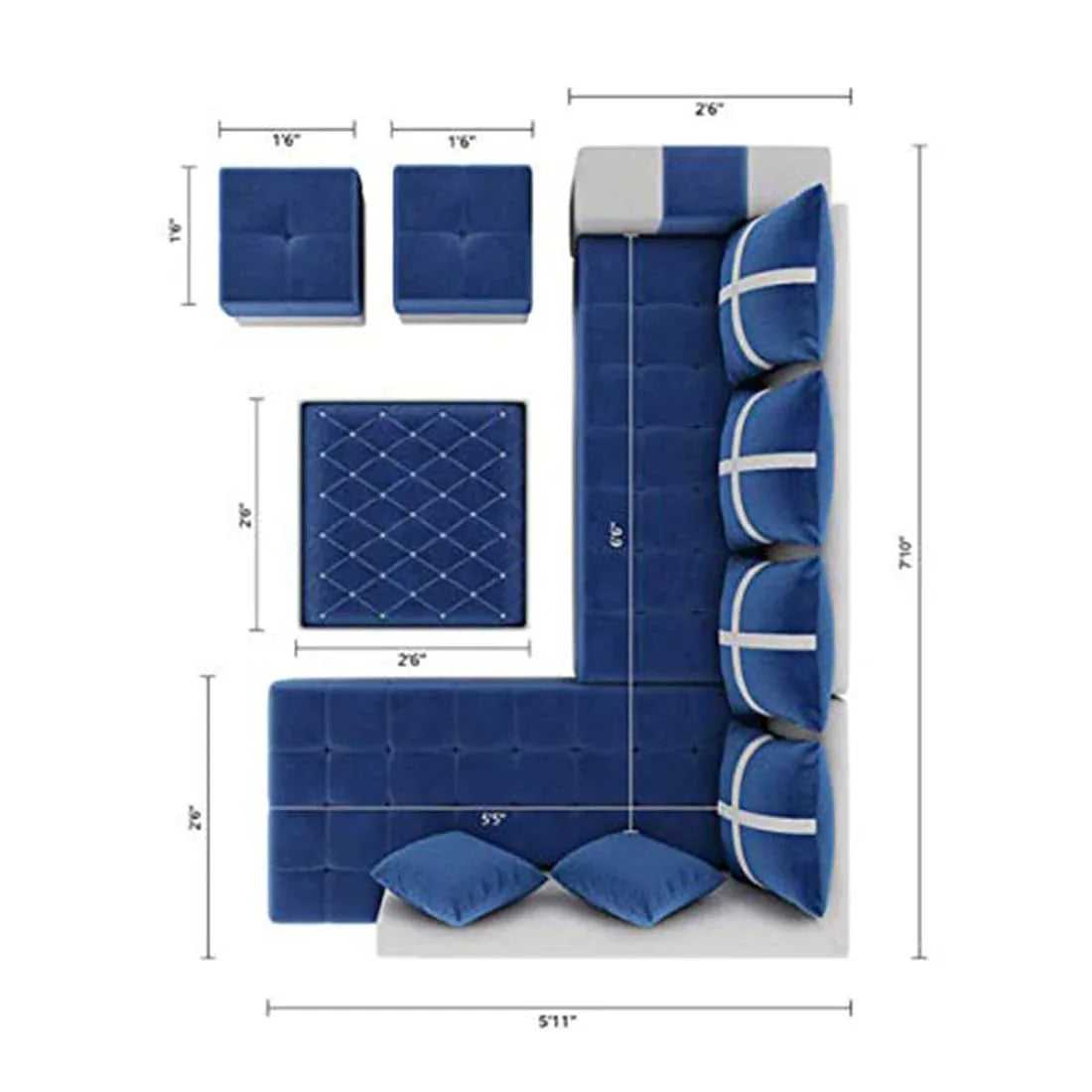 Jamestown L Shape Fabric Sofa Set For Living Room