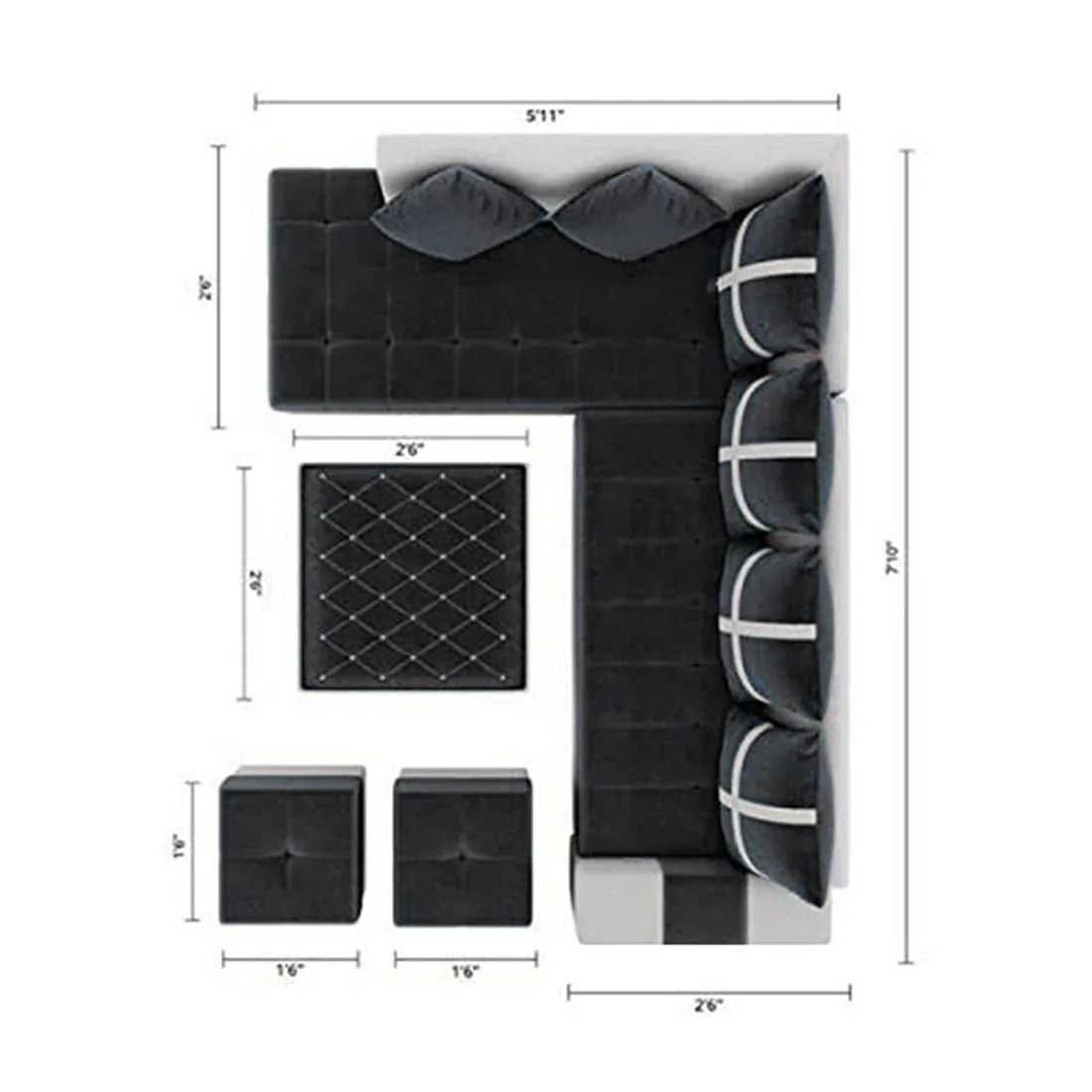 Jamestown L Shape Fabric Sofa Set For Living Room