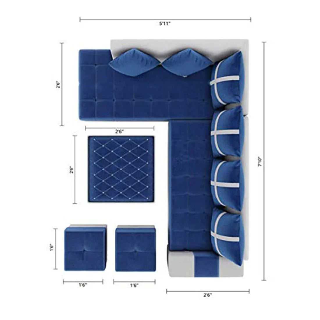 Jamestown L Shape Fabric Sofa Set For Living Room