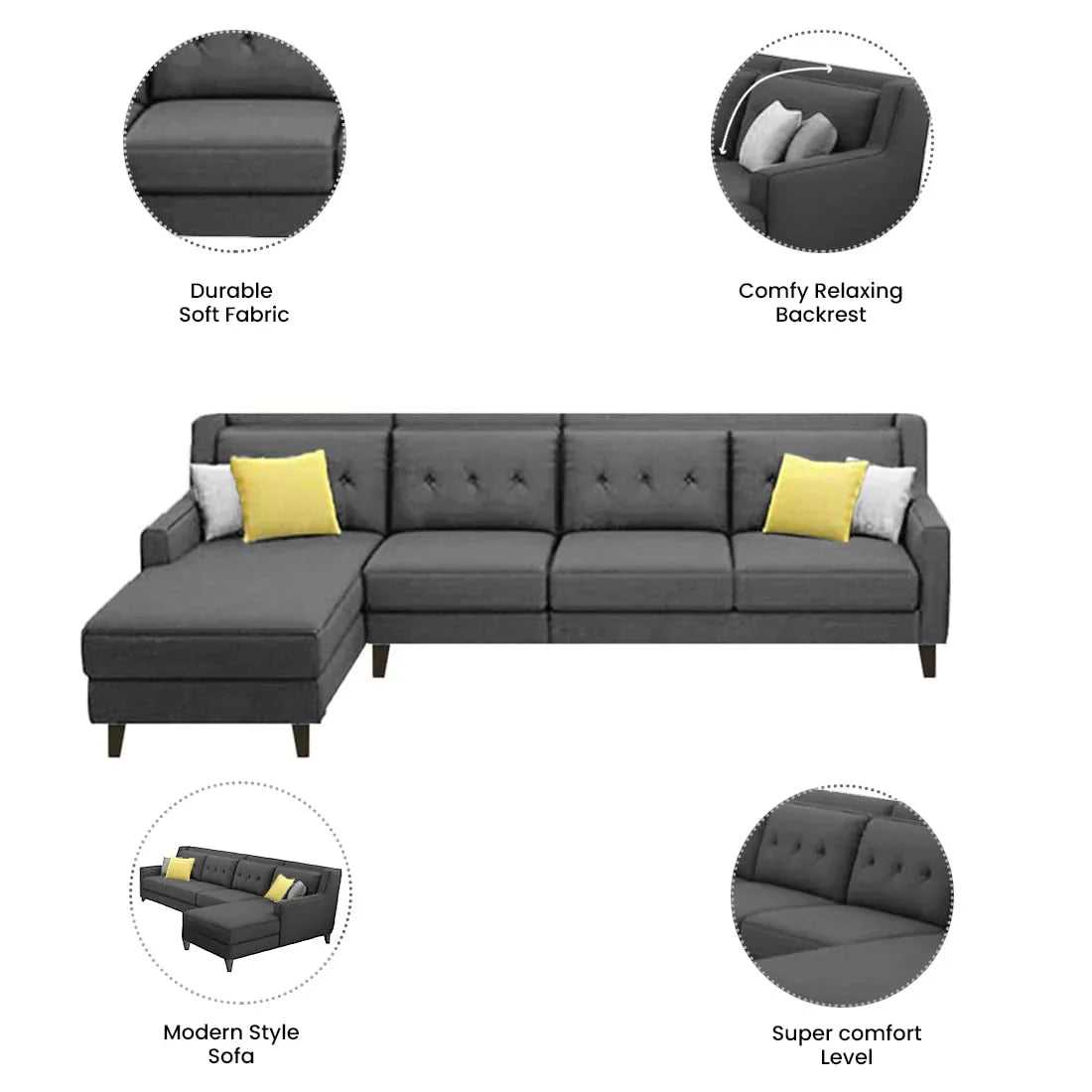 Milner L Shape 6 Seater Fabric Sofa with Ottoman