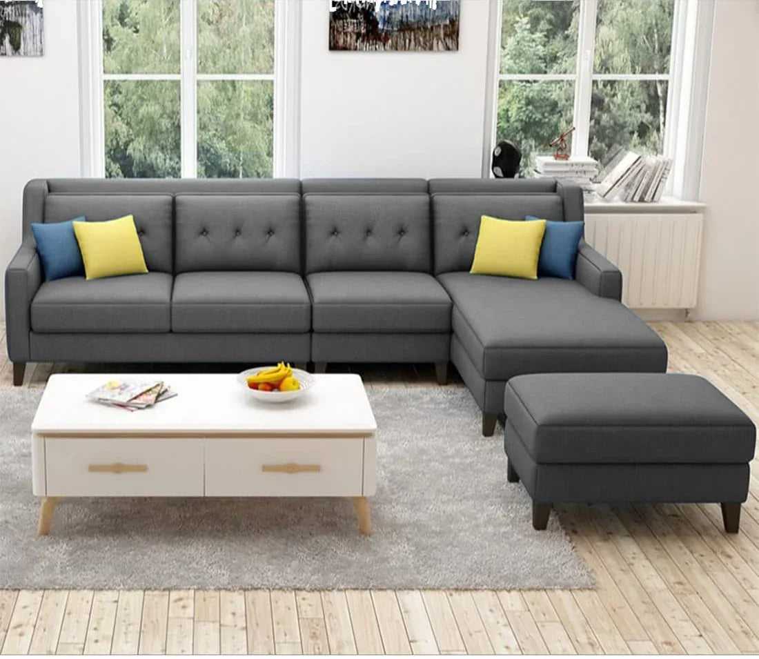 Milner L Shape 6 Seater Fabric Sofa with Ottoman