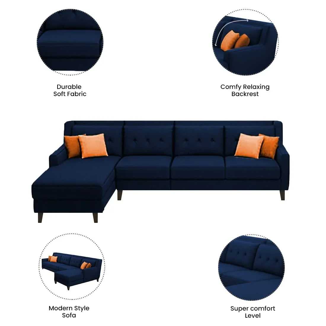 Milner L Shape 6 Seater Fabric Sofa with Ottoman