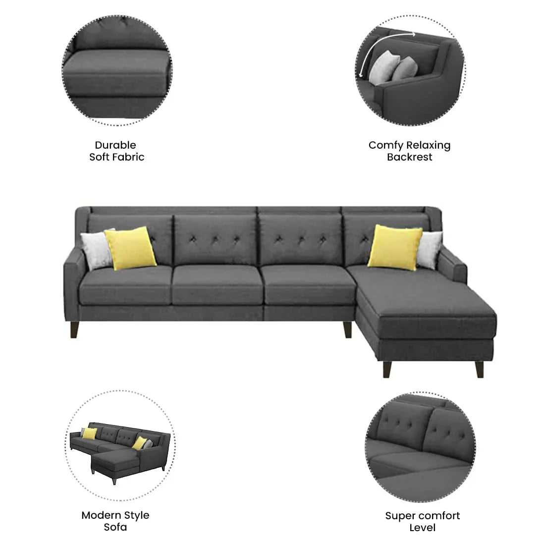 Milner L Shape 6 Seater Fabric Sofa with Ottoman