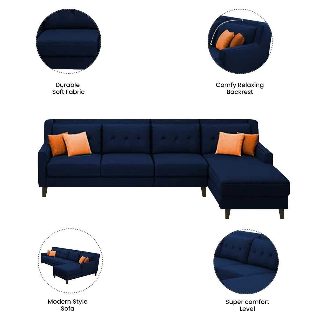 Milner L Shape 6 Seater Fabric Sofa with Ottoman