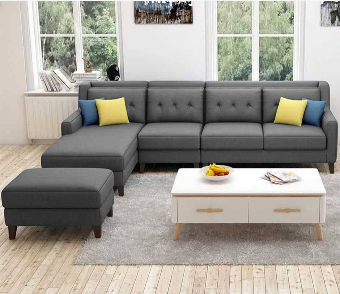 Milner L Shape 6 Seater Fabric Sofa with Ottoman