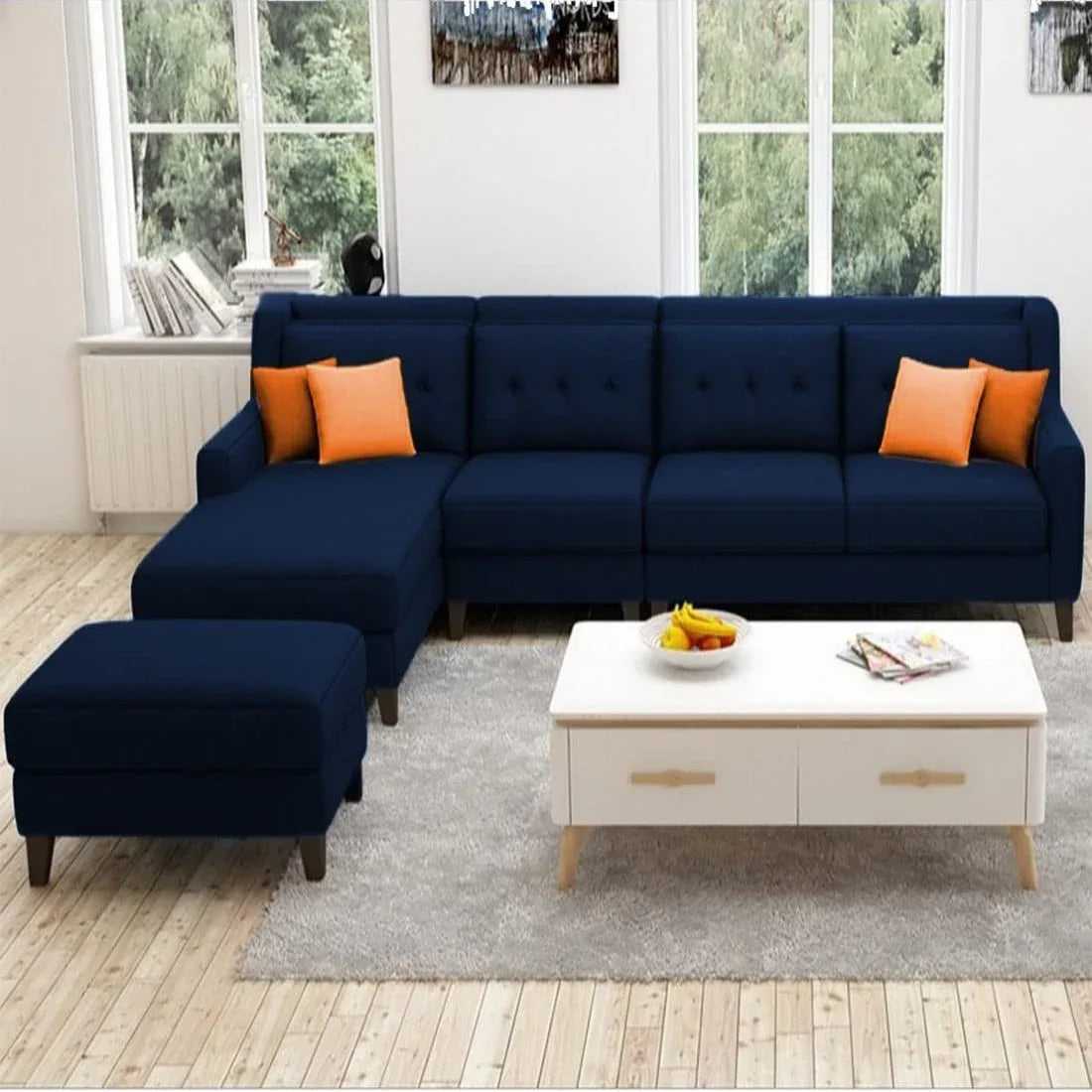 Milner L Shape 6 Seater Fabric Sofa with Ottoman