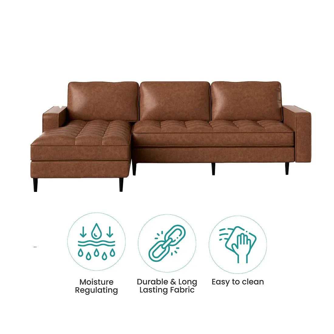 Kuffer 5 Seater Leatherette L Shape Sofa for Living Room