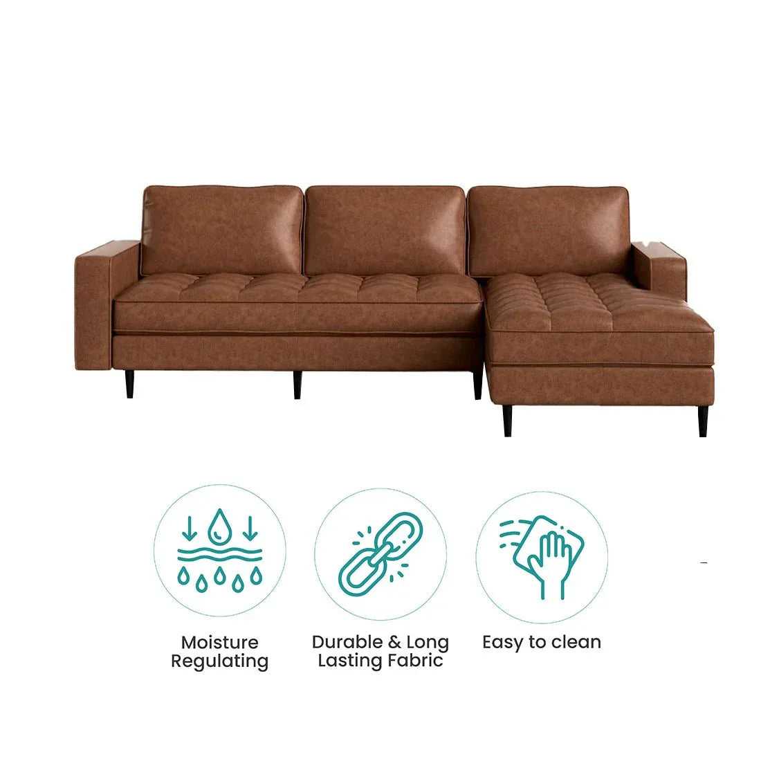 Kuffer 5 Seater Leatherette L Shape Sofa for Living Room