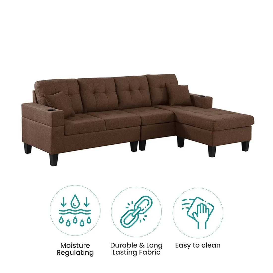 Madelyn 6 Seater Interchangeable L Shape Fabric Sofa For Living Room | Bedroom | Office